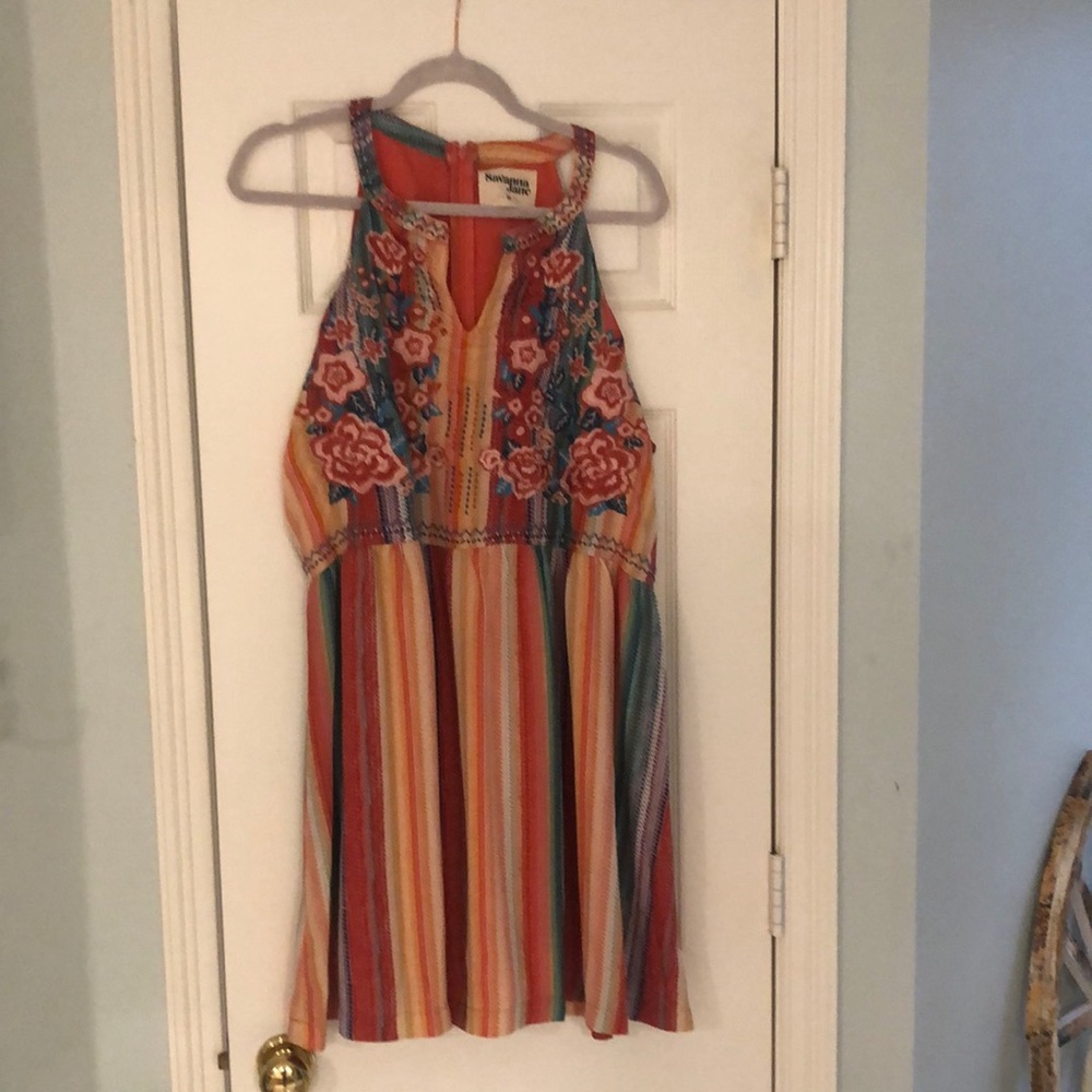 NWOT. Savana Jane Striped Dress with Embroidered Flowers